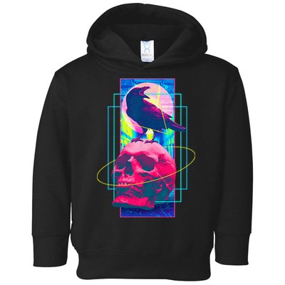 Vaporwave Skull & Crow Halloween Retro Aesthetic Art Toddler Hoodie