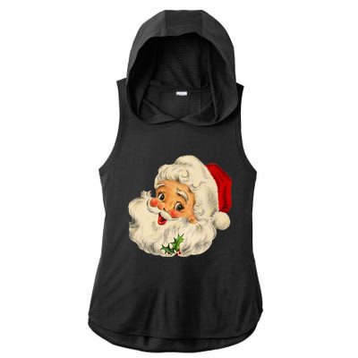 Vintage Santa Claus Face Old Christmas Fashioned Xmas Pajama Gift Ladies PosiCharge Tri-Blend Wicking Draft Hoodie Tank