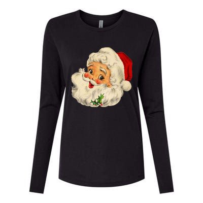 Vintage Santa Claus Face Old Christmas Fashioned Xmas Pajama Gift Womens Cotton Relaxed Long Sleeve T-Shirt