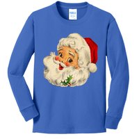 Vintage Santa Claus Face Old Christmas Fashioned Xmas Pajama Gift Kids Long Sleeve Shirt