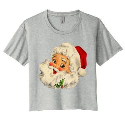 Vintage Santa Claus Face Old Christmas Fashioned Xmas Pajama Gift Women's Crop Top Tee