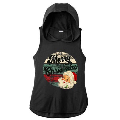 Vintage Santa Claus Merry Christmas Face Old Fashioned Ladies PosiCharge Tri-Blend Wicking Draft Hoodie Tank