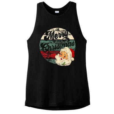 Vintage Santa Claus Merry Christmas Face Old Fashioned Ladies PosiCharge Tri-Blend Wicking Tank