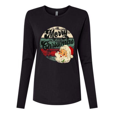 Vintage Santa Claus Merry Christmas Face Old Fashioned Womens Cotton Relaxed Long Sleeve T-Shirt