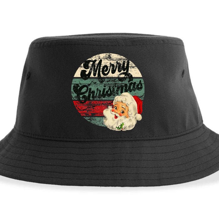 Vintage Santa Claus Merry Christmas Face Old Fashioned Sustainable Bucket Hat