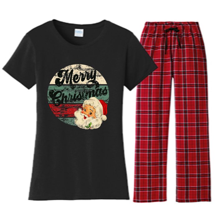 Vintage Santa Claus Merry Christmas Face Old Fashioned Women's Flannel Pajama Set