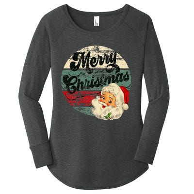 Vintage Santa Claus Merry Christmas Face Old Fashioned Women's Perfect Tri Tunic Long Sleeve Shirt