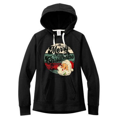 Vintage Santa Claus Merry Christmas Face Old Fashioned Women's Fleece Hoodie