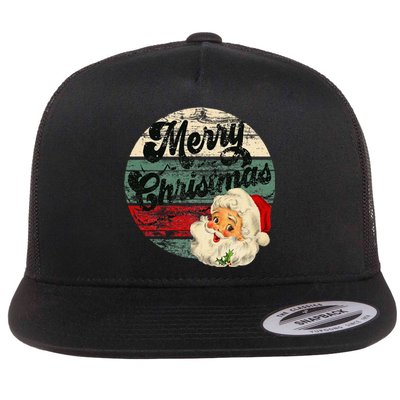 Vintage Santa Claus Merry Christmas Face Old Fashioned Flat Bill Trucker Hat