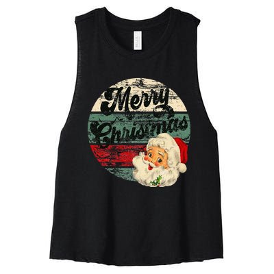 Vintage Santa Claus Merry Christmas Face Old Fashioned Women's Racerback Cropped Tank