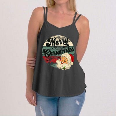 Vintage Santa Claus Merry Christmas Face Old Fashioned Women's Strappy Tank