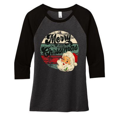 Vintage Santa Claus Merry Christmas Face Old Fashioned Women's Tri-Blend 3/4-Sleeve Raglan Shirt