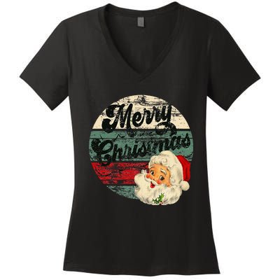 Vintage Santa Claus Merry Christmas Face Old Fashioned Women's V-Neck T-Shirt