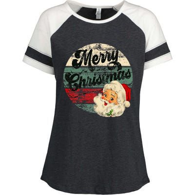 Vintage Santa Claus Merry Christmas Face Old Fashioned Enza Ladies Jersey Colorblock Tee