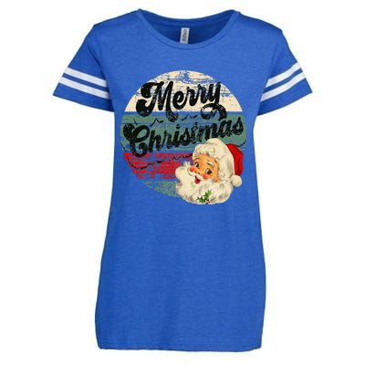 Vintage Santa Claus Merry Christmas Face Old Fashioned Enza Ladies Jersey Football T-Shirt