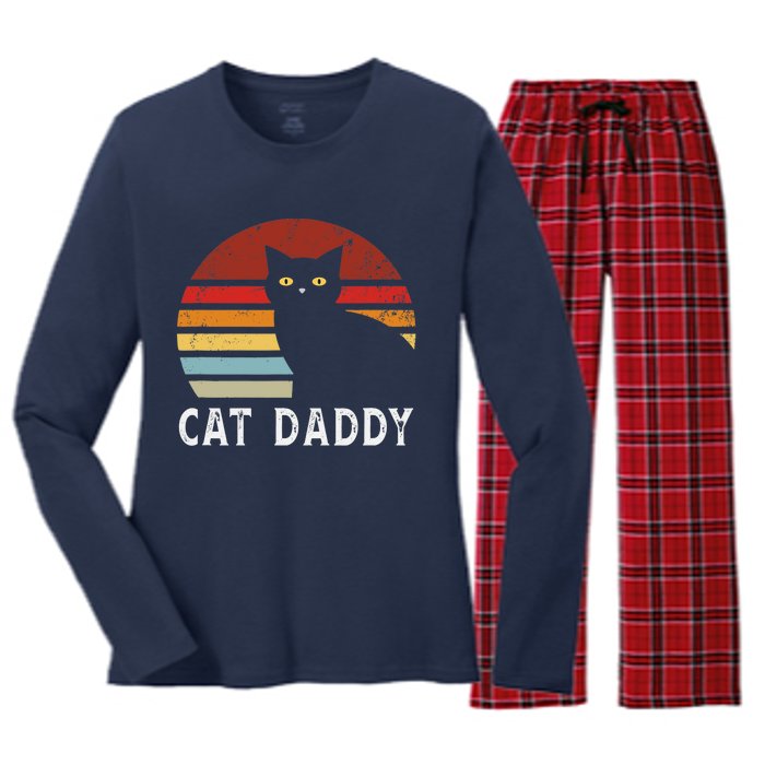 Vintage Sunset Cat Daddy Mommy, Boy Girl Funny Women's Long Sleeve Flannel Pajama Set 