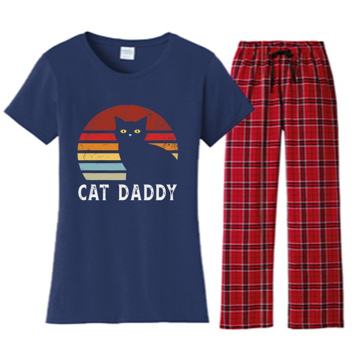 Vintage Sunset Cat Daddy Mommy, Boy Girl Funny Women's Flannel Pajama Set