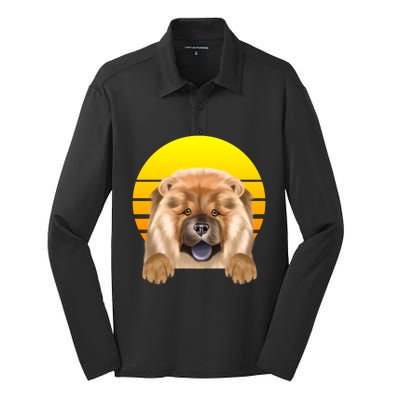 Vintage Sunset Chow Chow Dog Lover Sweatshirt Silk Touch Performance Long Sleeve Polo