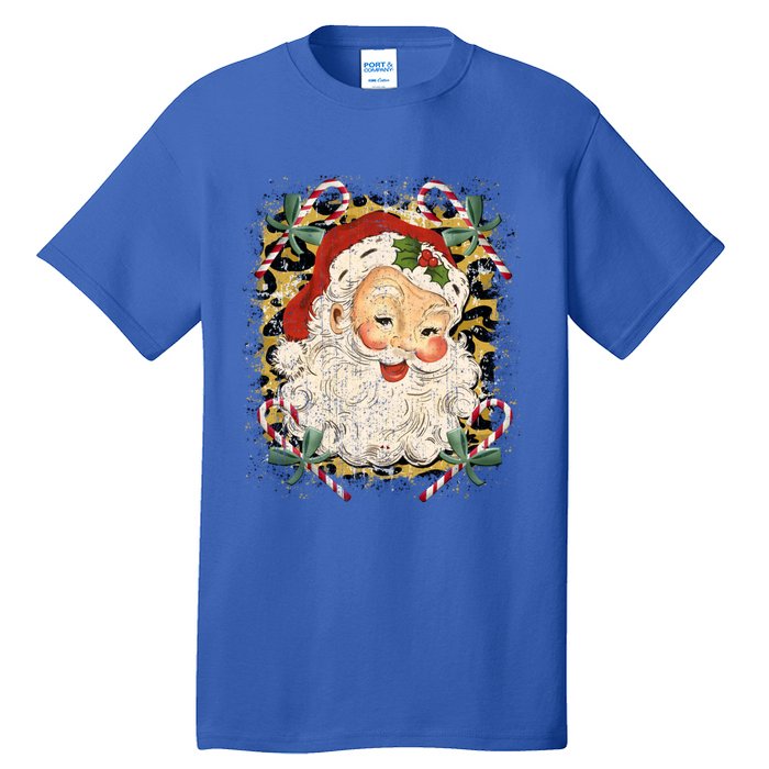 Vintage Santa Claus Leopard Jolly St Nicholas Christmas Joy Gift Tall T-Shirt