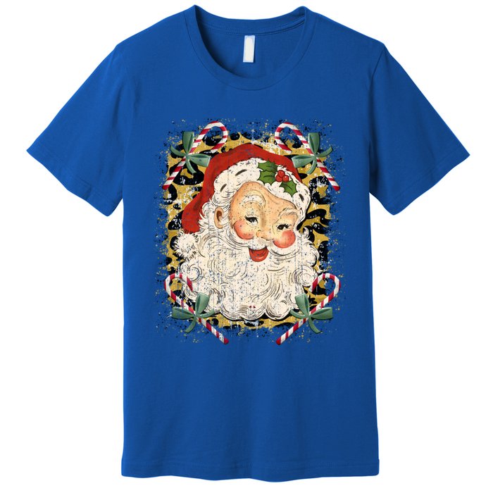 Vintage Santa Claus Leopard Jolly St Nicholas Christmas Joy Gift Premium T-Shirt