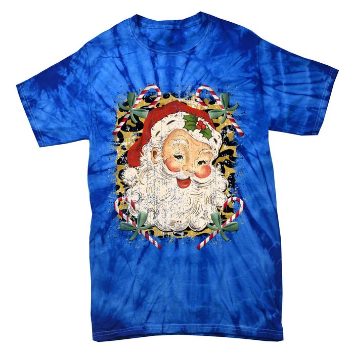 Vintage Santa Claus Leopard Jolly St Nicholas Christmas Joy Gift Tie-Dye T-Shirt