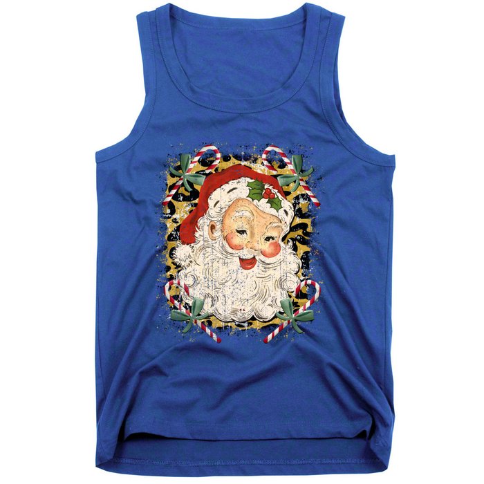 Vintage Santa Claus Leopard Jolly St Nicholas Christmas Joy Gift Tank Top