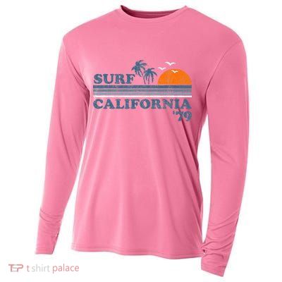 Vintage Surf California Beach Retro Sunset Surf 70S Gift Cooling Performance Long Sleeve Crew