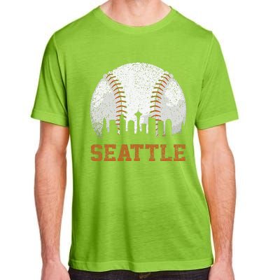 Vintage Seattle Cityscape Baseball Lover Player Adult ChromaSoft Performance T-Shirt