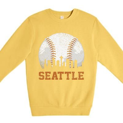 Vintage Seattle Cityscape Baseball Lover Player Premium Crewneck Sweatshirt