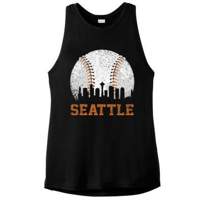 Vintage Seattle Cityscape Baseball Lover Player Ladies PosiCharge Tri-Blend Wicking Tank