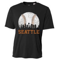 Vintage Seattle Cityscape Baseball Lover Player Cooling Performance Crew T-Shirt