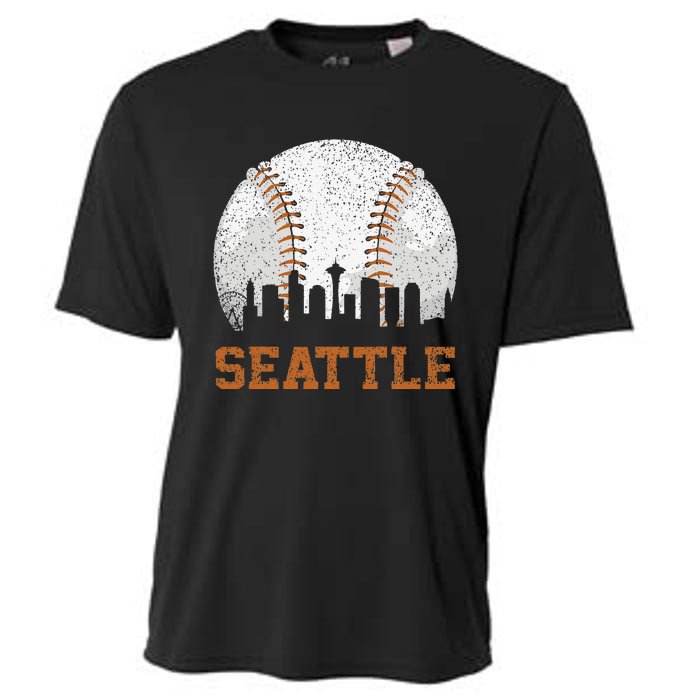 Vintage Seattle Cityscape Baseball Lover Player Cooling Performance Crew T-Shirt