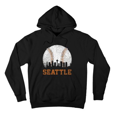 Vintage Seattle Cityscape Baseball Lover Player Hoodie