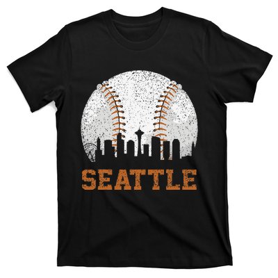 Vintage Seattle Cityscape Baseball Lover Player T-Shirt