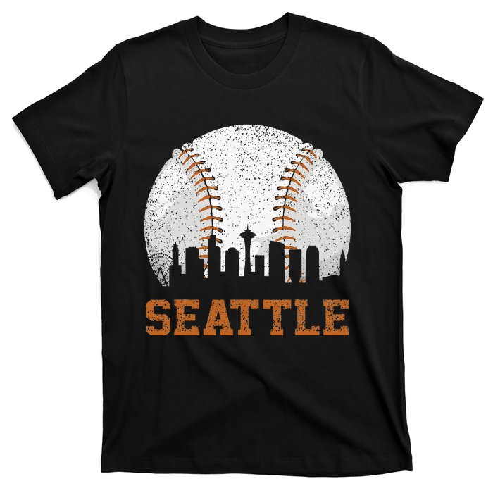 Vintage Seattle Cityscape Baseball Lover Player T-Shirt