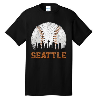 Vintage Seattle Cityscape Baseball Lover Player Tall T-Shirt