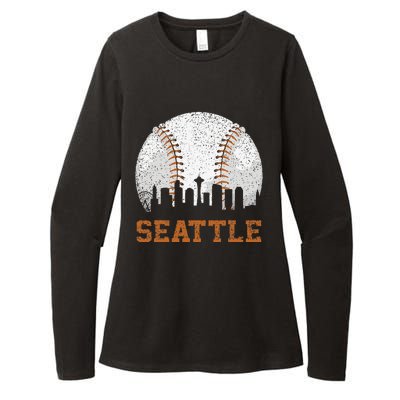 Vintage Seattle Cityscape Baseball Lover Player Womens CVC Long Sleeve Shirt