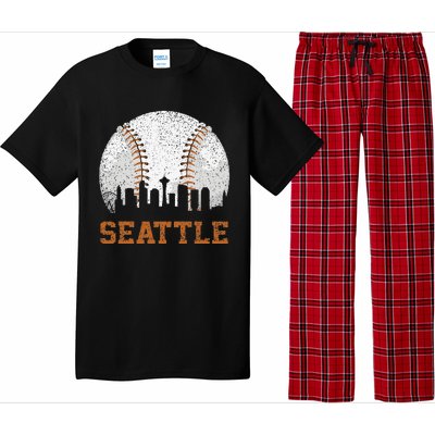 Vintage Seattle Cityscape Baseball Lover Player Pajama Set