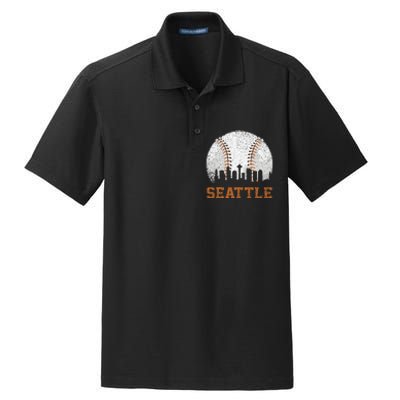 Vintage Seattle Cityscape Baseball Lover Player Dry Zone Grid Polo