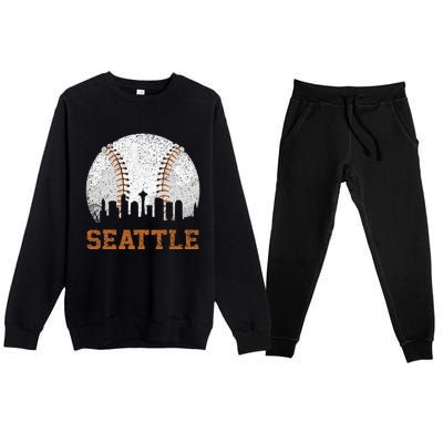 Vintage Seattle Cityscape Baseball Lover Player Premium Crewneck Sweatsuit Set