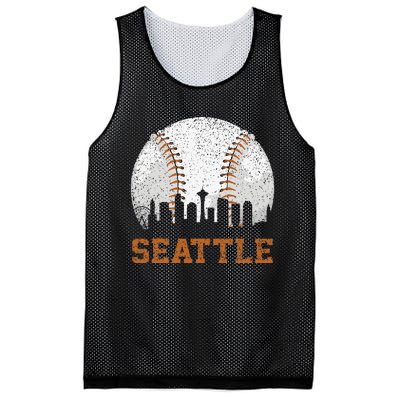 Vintage Seattle Cityscape Baseball Lover Player Mesh Reversible Basketball Jersey Tank