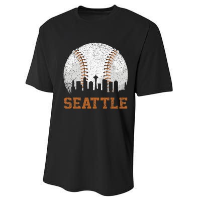 Vintage Seattle Cityscape Baseball Lover Player Performance Sprint T-Shirt