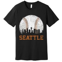 Vintage Seattle Cityscape Baseball Lover Player Premium T-Shirt