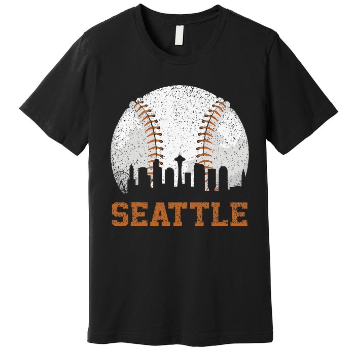 Vintage Seattle Cityscape Baseball Lover Player Premium T-Shirt