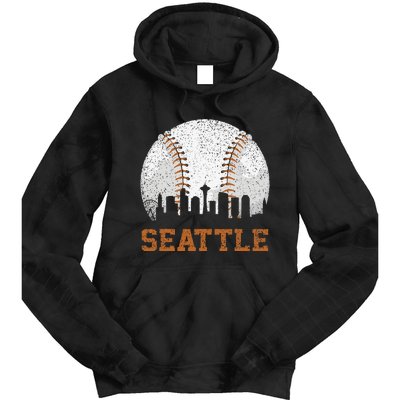 Vintage Seattle Cityscape Baseball Lover Player Tie Dye Hoodie