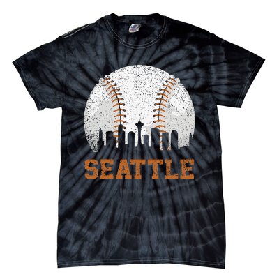 Vintage Seattle Cityscape Baseball Lover Player Tie-Dye T-Shirt