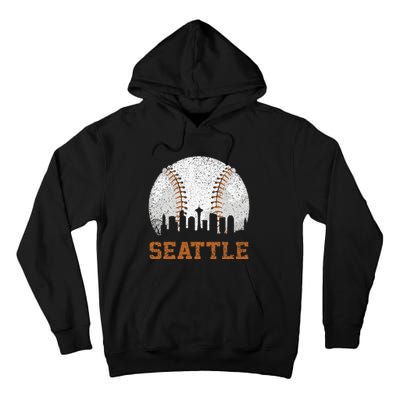 Vintage Seattle Cityscape Baseball Lover Player Tall Hoodie