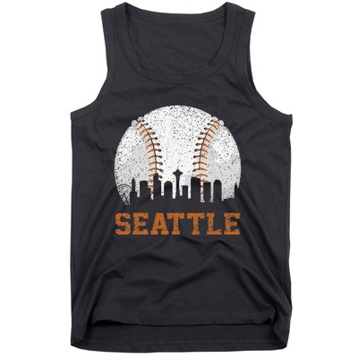 Vintage Seattle Cityscape Baseball Lover Player Tank Top