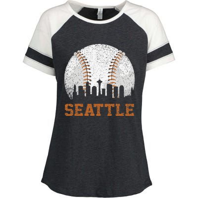 Vintage Seattle Cityscape Baseball Lover Player Enza Ladies Jersey Colorblock Tee