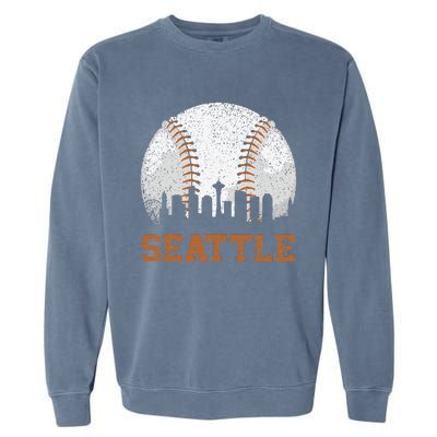 Vintage Seattle Cityscape Baseball Lover Player Garment-Dyed Sweatshirt